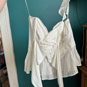 ASTR the label One shoulder cross cross Eyelet top